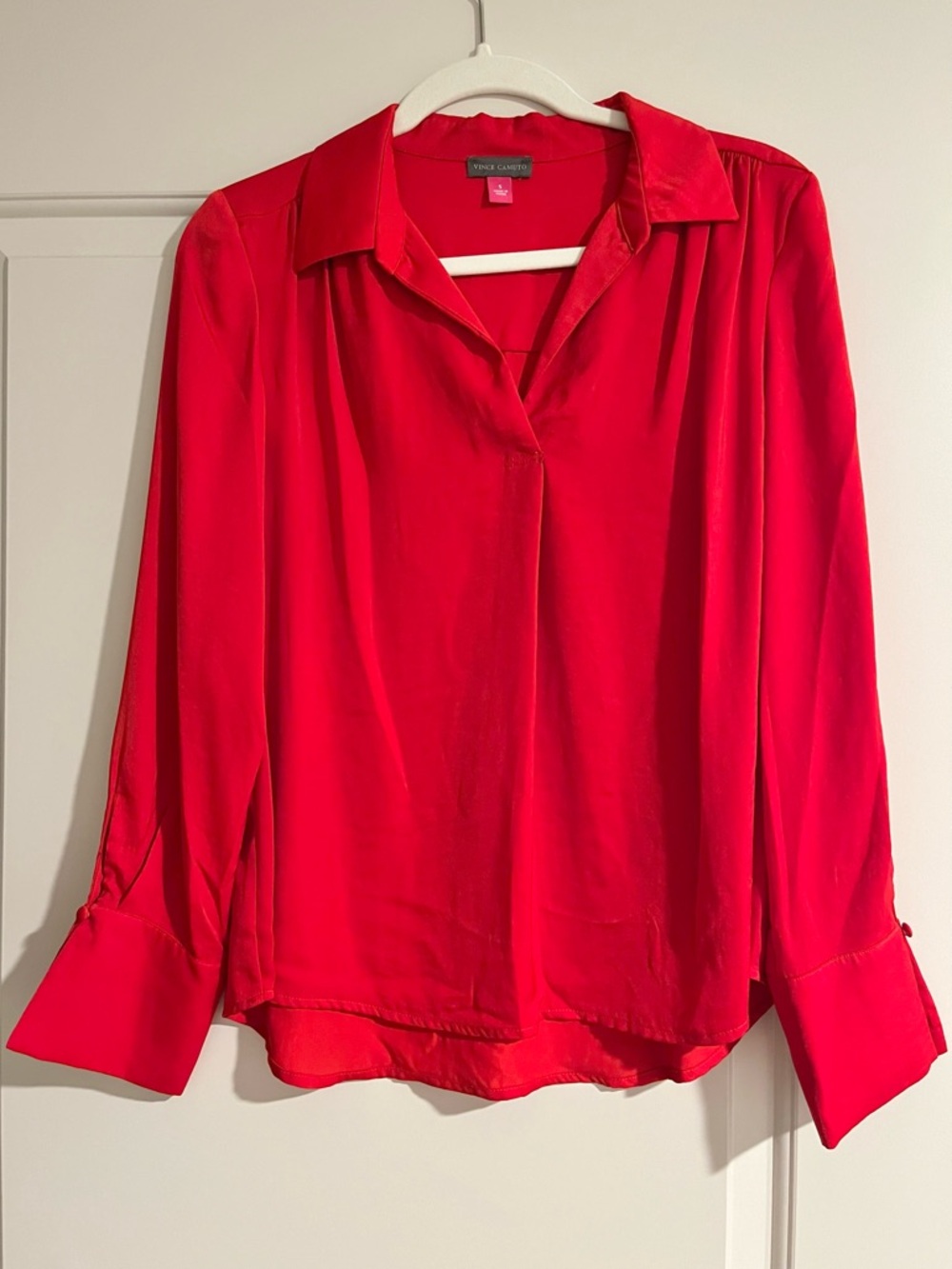 Vince Camuto Women's Long-Sleeve Collared V-Neck Top Size Small